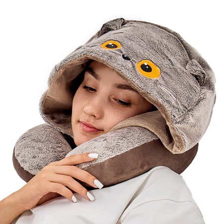 Кот Басик подушка на шею с капюшоном