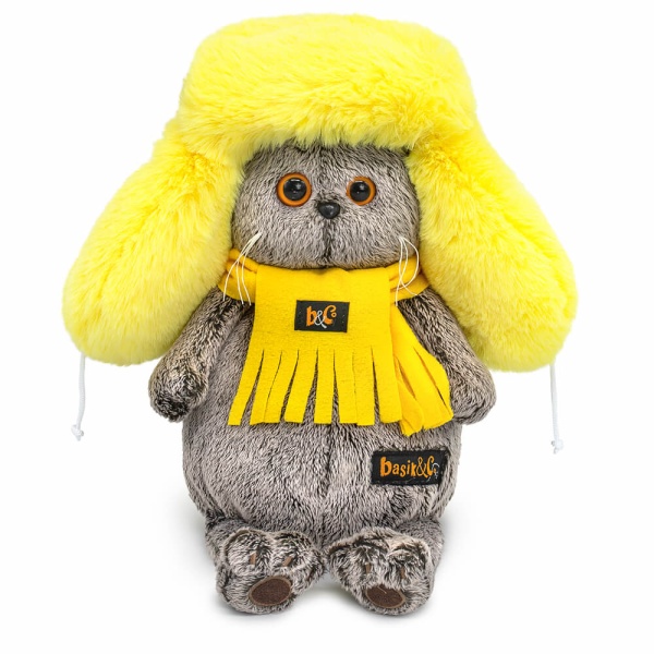 Кот Басик в желтой меховой шапке