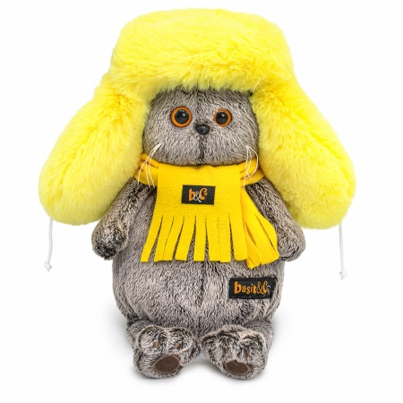 Кот Басик в желтой меховой шапке