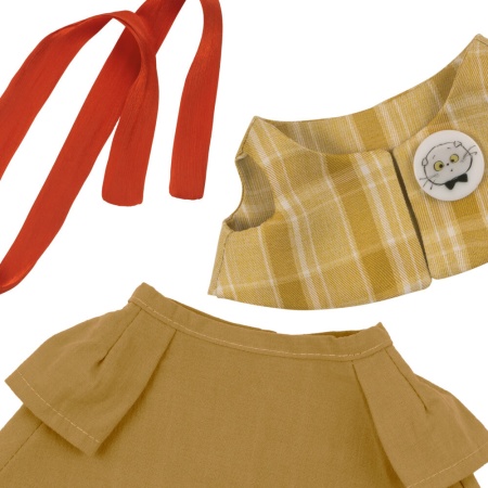 Платье, жилет со значком и шарфик