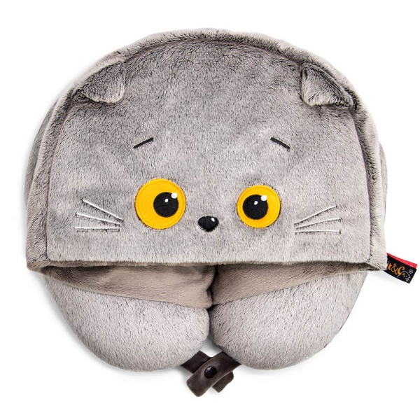 Кот Басик подушка на шею с капюшоном