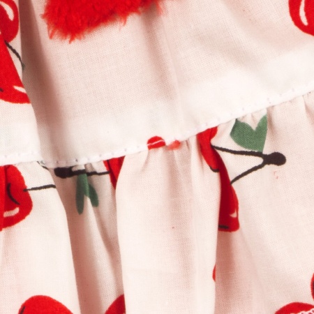 Платье с вишнями и жилет с помпонами