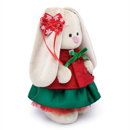 в красном жакете и зеленой юбке